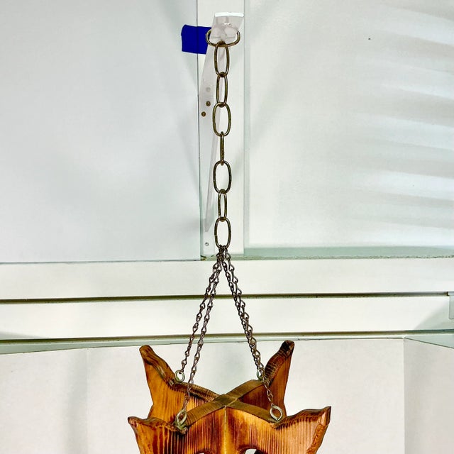 Wood 1970s Vintage Boho Chic Folk Art Burnt Pine Owl Hanging Planter. For Sale - Image 7 of 12