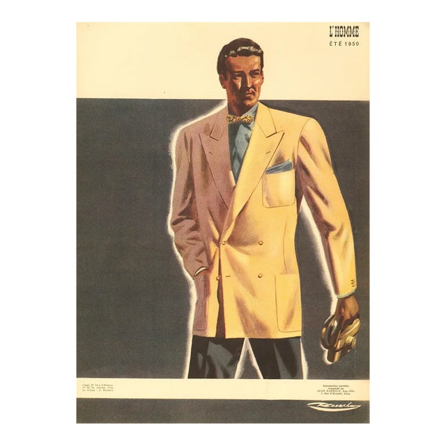 1950 Mid-Century French Men's Tailoring Fashion Print For Sale