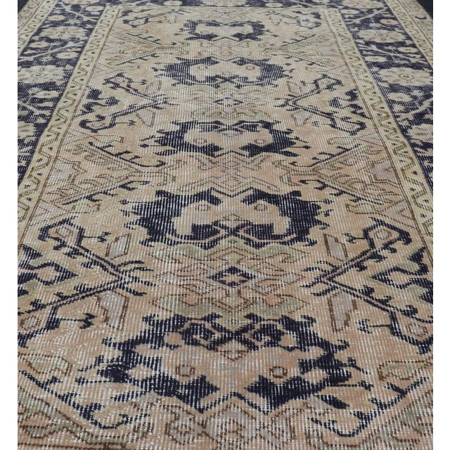 Tribal Vintage Turkish Oushak Rug With Beige and Navy Blue Accents 3'9 X 5'6 For Sale - Image 3 of 11