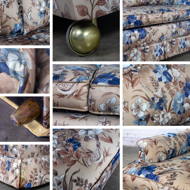 Mid-20th Century Traditional Sofa or Loveseat With Floral Chintz Fabric and Front Brass Ball Casters For Sale - Image 16 of 18