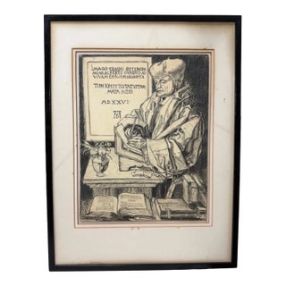 Original Antique Scholar Desiderius Erasmus of Rotterdam Pencil Drawing Sketch For Sale