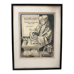 Original Antique Scholar Desiderius Erasmus of Rotterdam Pencil Drawing Sketch