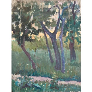 Vintage Impressionism Forest Oil Painting, Ukrainian Artist Sokolovsky, 1970s For Sale