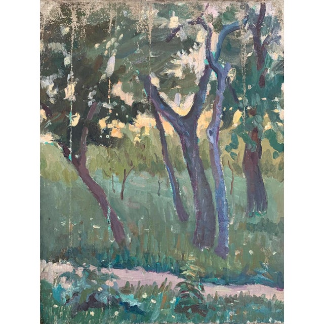 Vintage Impressionism Forest Oil Painting, Ukrainian Artist Sokolovsky, 1970s For Sale