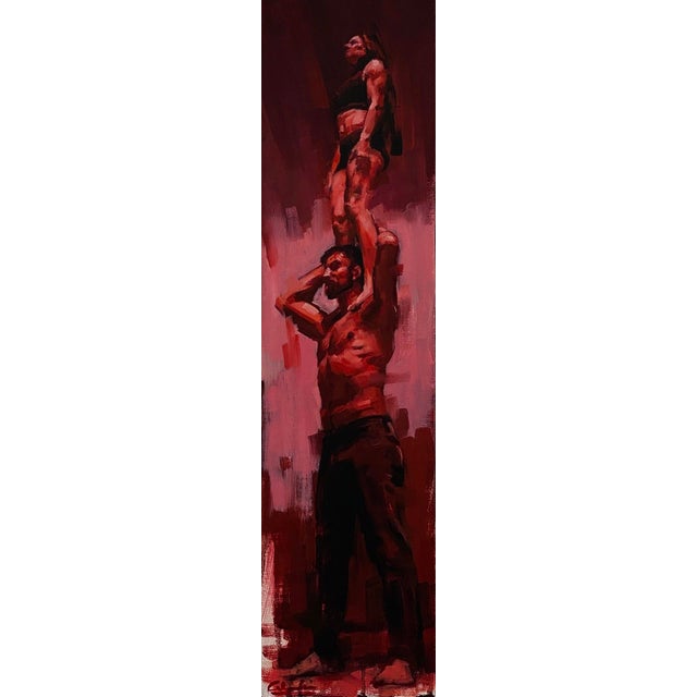 Deep Breath by Calvin Lai | Oil on canvas and wood panel depicting a man lifting a woman above his head. For Sale