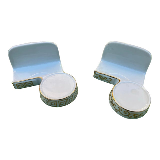 Pair of Vintage Greek Key Tea Cup Holders or Business Card Holders For Sale