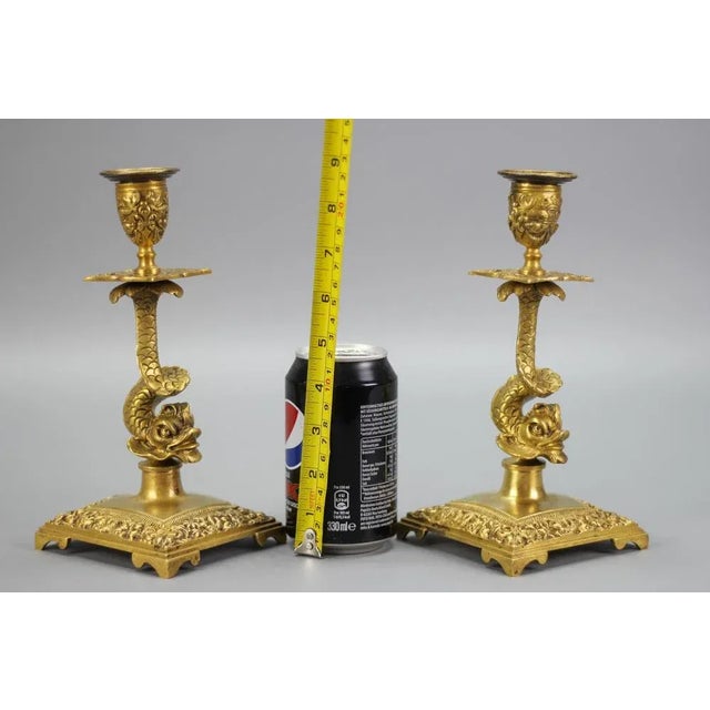 French Bronze Candlesticks with Dolphin Figures, Set of 2 For Sale - Image 18 of 18