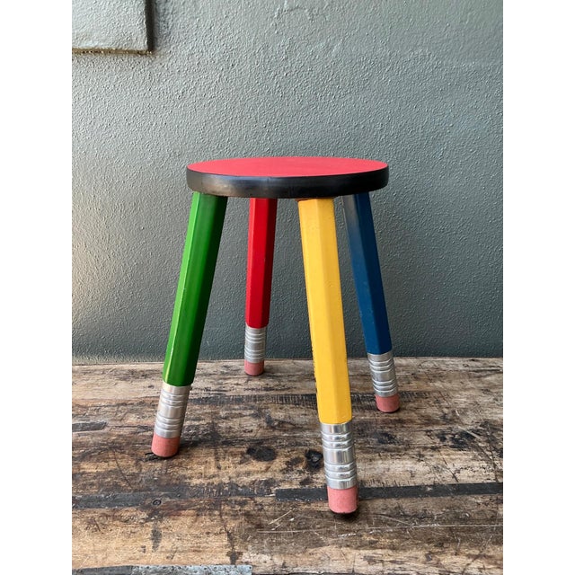 Late 20th Century Vintage Multicolor Pencil Stool For Sale - Image 5 of 11