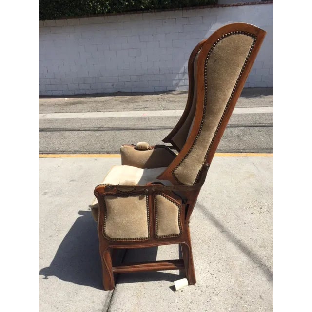 Beige 18th Century French Walnut Reclining Wingback Chair For Sale - Image 8 of 13