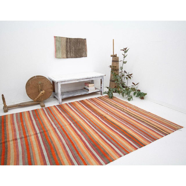 Vintage Colorful Purple and Orange Striped Kilim Rug For Sale In Los Angeles - Image 6 of 7