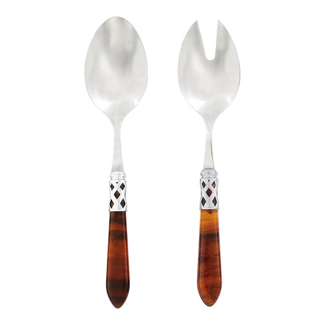 VIETRI Aladdin Brilliant Faux Tortoiseshell Salad Server Set - 2 Pieces For Sale