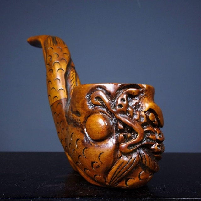 Late 19th Century Carved Rosewood Tobacco Pipe With Dragon Motif, 330g For Sale - Image 4 of 9