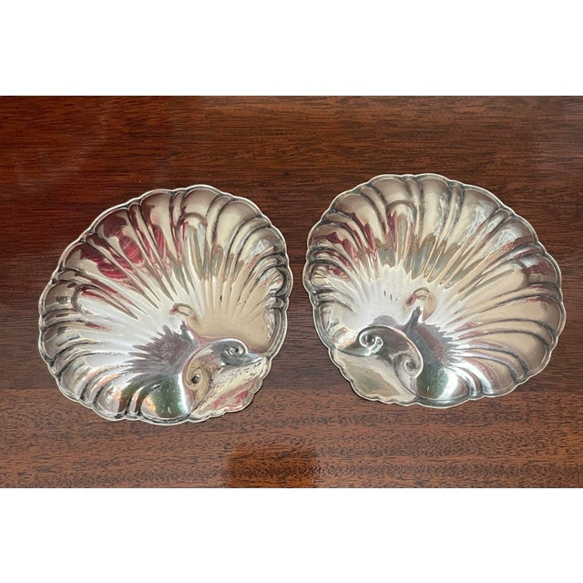 Pair of Sterling Silver Shell Dishes For Sale - Image 4 of 5