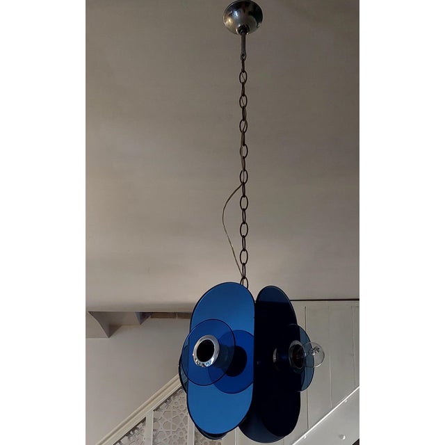 Blue Space Age Italian Glass Pendant Lamp from Arte Linea, 1970 For Sale - Image 8 of 11