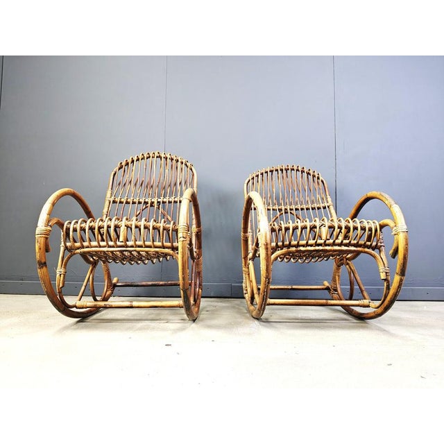 Gold Vintage Bamboo Rocking Chairs, 1960s, Set of 2 For Sale - Image 8 of 11