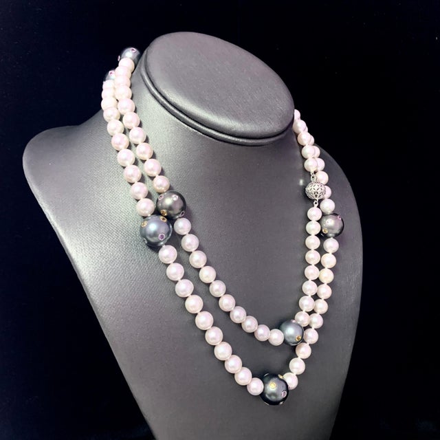Akoya Tahitian Pearl Diamond Sapphire Necklace 14k Gold Certified For Sale - Image 10 of 16