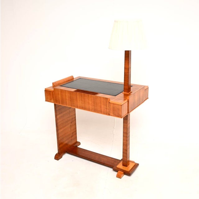 1930s Art Deco Walnut and Sycamore Desk with Integrated Lamp, 1930s For Sale - Image 5 of 11