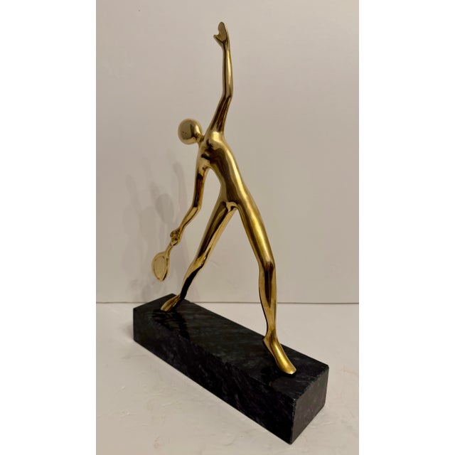 Mid-Century Modern Us Open Tennis Player Sculpture in Solid Brass on Marble Base For Sale - Image 3 of 12