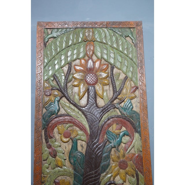 Vintage Hand-Carved Tree of Life Door Panel – Colorful Spiritual Wall Art / Sliding Barn Door 84x36 For Sale In Orlando - Image 6 of 7