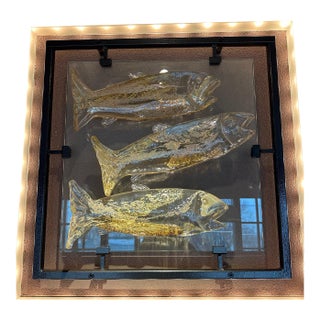Large 30 Inch Murano Style Art Glass Fish Wall Sculpture in Architectural Steel Frame For Sale