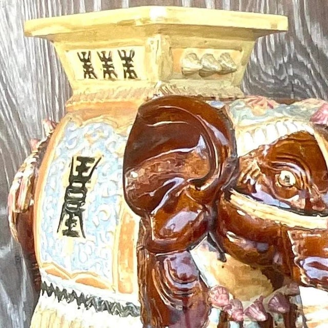 Ceramic Vintage Asian Glazed Ceramic Elephant Garden Stool For Sale - Image 7 of 14