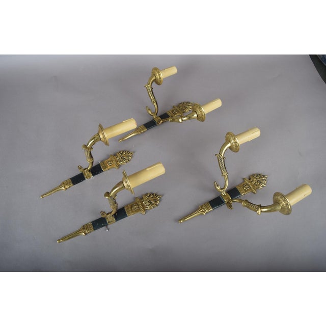 Traditional Ornate Brass Torch Wall Sconces, 1950s, Set of 4 For Sale - Image 3 of 18