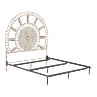 Antique Clock-Inspired Headboard, Iron & Wood For Sale