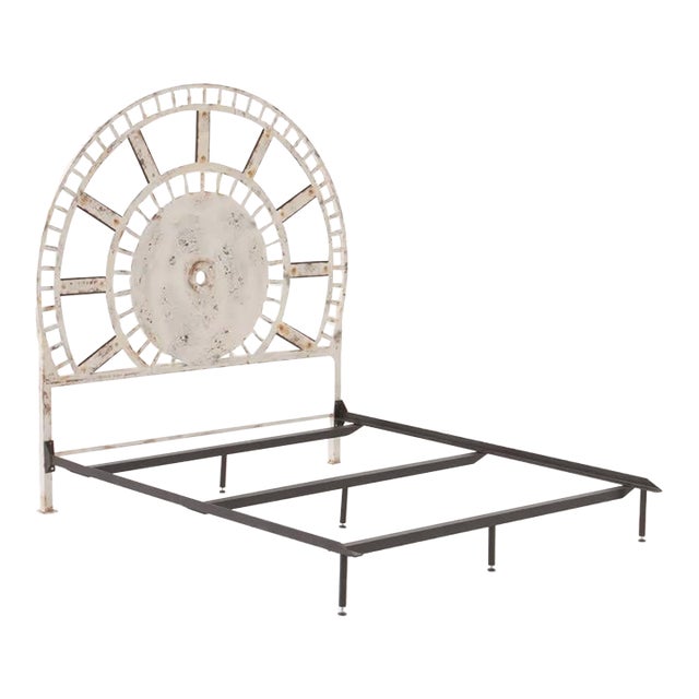 Antique Clock-Inspired Headboard, Iron & Wood For Sale