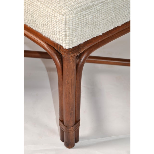 Brown Pair of 1970s McGuire Attributed Bamboo Wood Bouclé Fabric Upholstery Ottomans Mid-Century Modern For Sale - Image 8 of 13