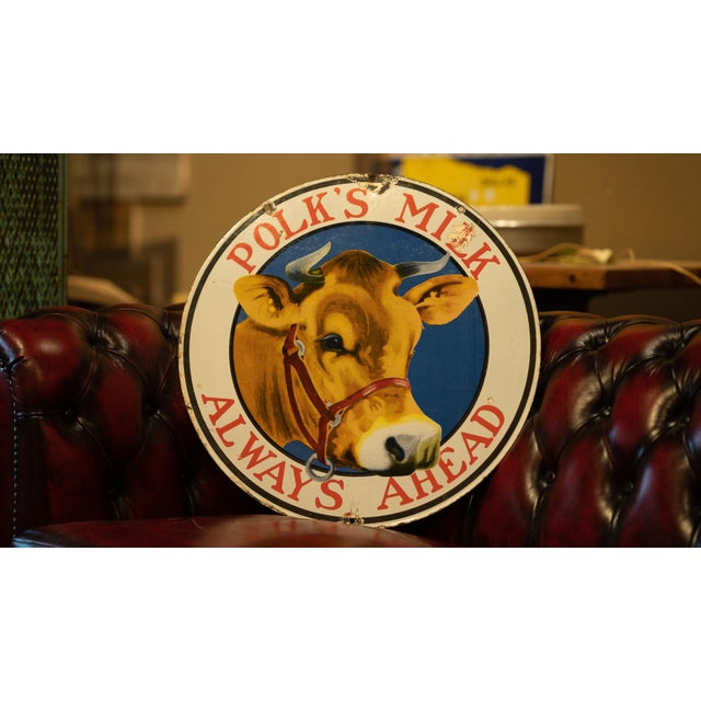 Industrial Circa 1910 Polk's Milk "Always Ahead" Double-Sided Porcelain Sign For Sale - Image 3 of 5