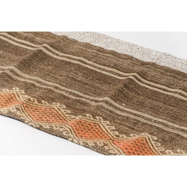 Textile Mid 20th Century Natural Brown & Tan Kilim Runner For Sale - Image 7 of 10
