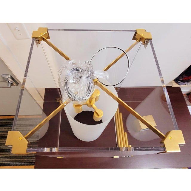 1990s 1990s Hudson Valley Lighting “Achilles 4132” Large 3‑Light Pendant — Acrylic & Brass For Sale - Image 5 of 10