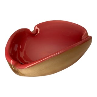 Mid-20th Century Modern Barovier & Toso Murano Glass Pink Cigar Ashtray With Gold Aventurine Exterior For Sale