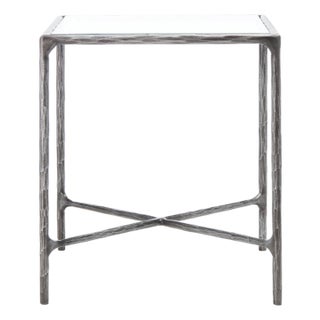 Jessa Metal Square End Table in Silver with Glass Top For Sale