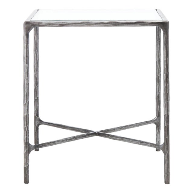 Jessa Metal Square End Table in Silver with Glass Top For Sale