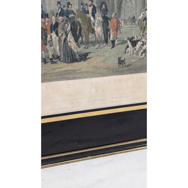 1847 Victorian English Sporting Hand-Colored Engraving by William Giller After William and Henry Barraud, "The Meet at Badminton", Framed For Sale - Image 4 of 8