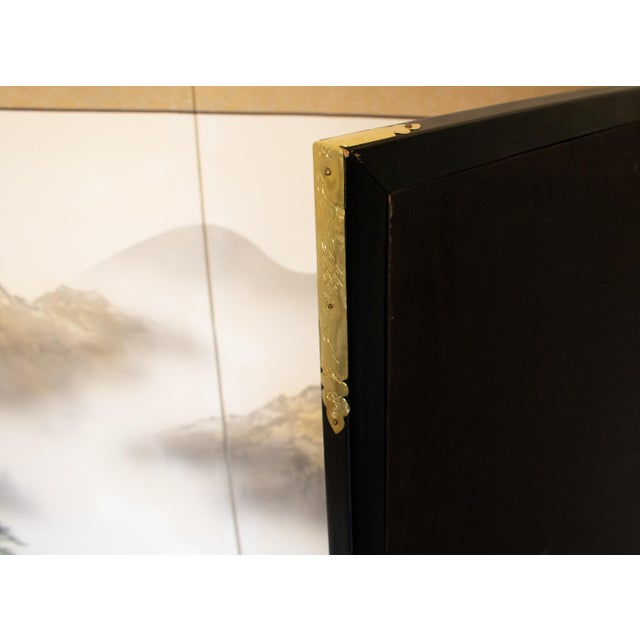 Large Showa Era Japanese Byobu Screen "Mountain Landscape With River" For Sale - Image 16 of 18