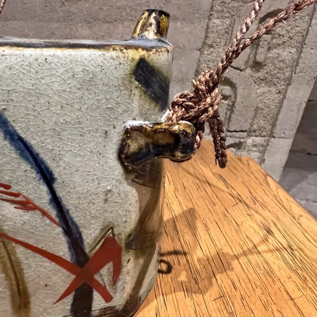 Brown Vintage Japanese Hip Flask Glazed Canteen Pottery Vessel For Sale - Image 8 of 12