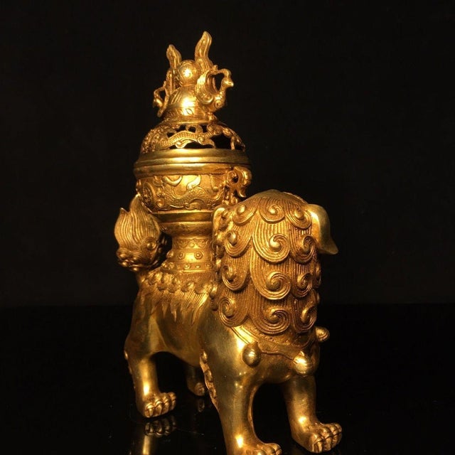 Gilt Bronze Lion Incense Burner Censer With Openwork Lid For Sale In Los Angeles - Image 6 of 9