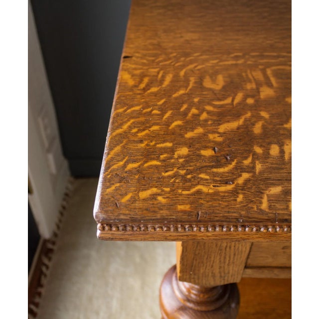 19th Century Jacobean Revival Tiger Oak Library Table or Center Table With Drawers For Sale - Image 17 of 18