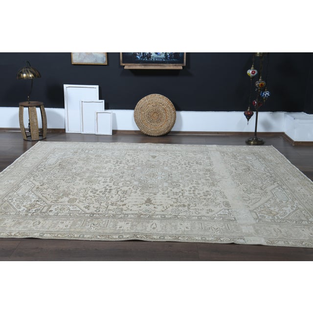 1970s Vintage Persian Handmade Wool Cotton Beige Area Rug For Sale - Image 9 of 11
