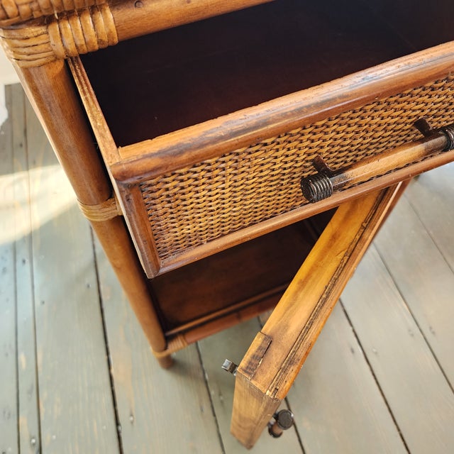 Lacquered Amber Bamboo Rattan Nightstand Cabinet | Chairish