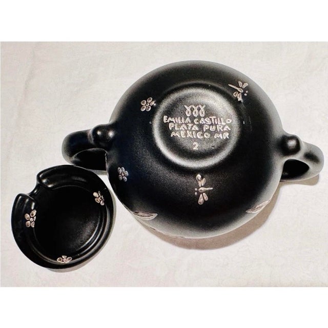 Vintage 1990s Emilia Castillo Silver Black Ceramic Toucan Sugar Bowl Creamer Set For Sale - Image 9 of 11