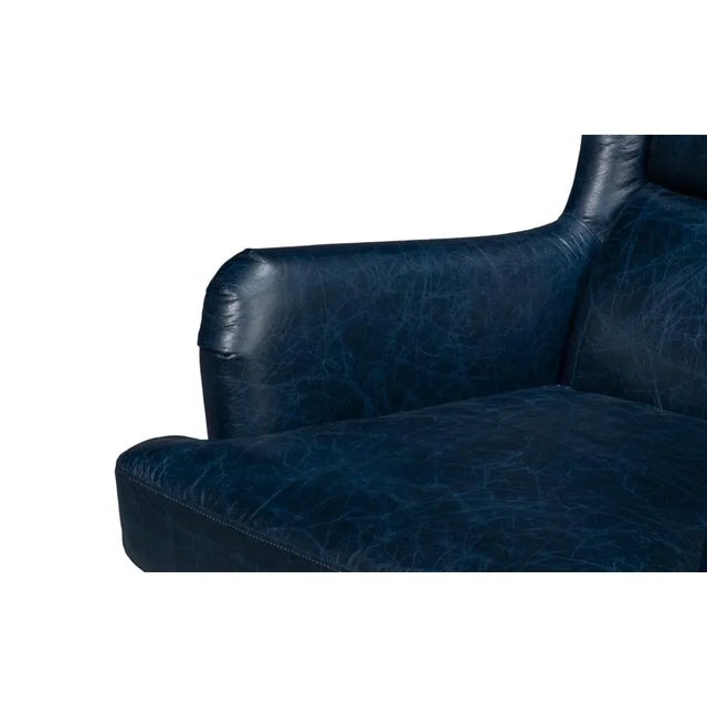 Wood Classic Leather Wingback Chair Chateau Blue For Sale - Image 7 of 12