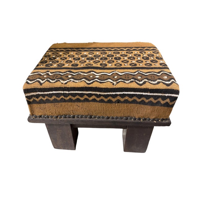 Vintage Footstool/Low Stool W/Bogolan Mud Cloth 16" W For Sale - Image 4 of 8