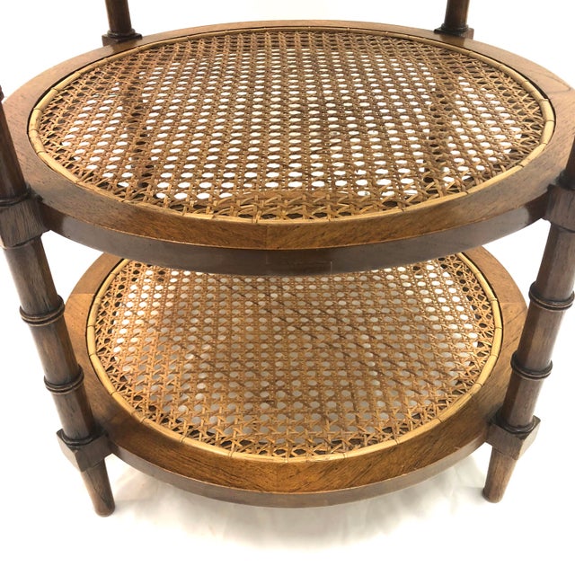 English Colonial Mahogany Round Side Table 3Tier Cane Shelves Chairish