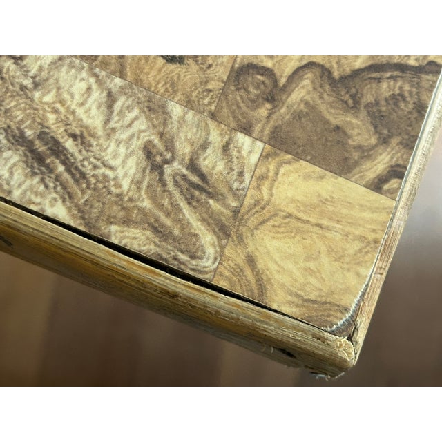 Late 20th Century Tessellated Olive Ash Burlwood and Pencil Reed Dining Table - Organic Modern For Sale - Image 16 of 17