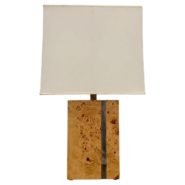 Mid-Century Italian Poplar Briar and Chrome Table Lamp by Tommaso Barbi, 1970s For Sale