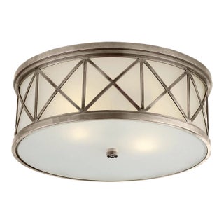 Suzanne Kasler for Visual Comfort Signature Montpelier Large Flush Mount in Antique Nickel with Frosted Glass For Sale