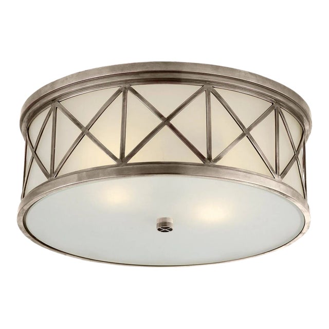 Suzanne Kasler for Visual Comfort Signature Montpelier Large Flush Mount in Antique Nickel with Frosted Glass For Sale
